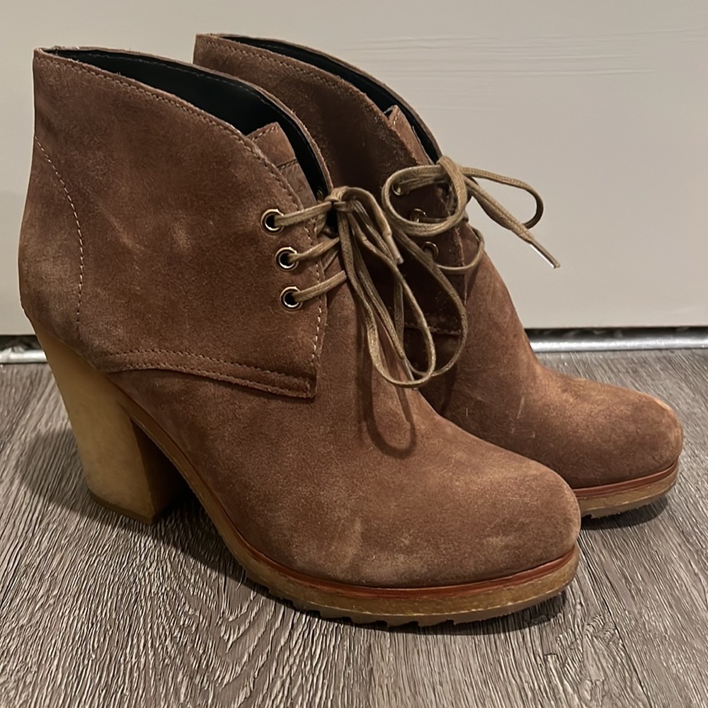 New Prada Lace up Booties tan suede